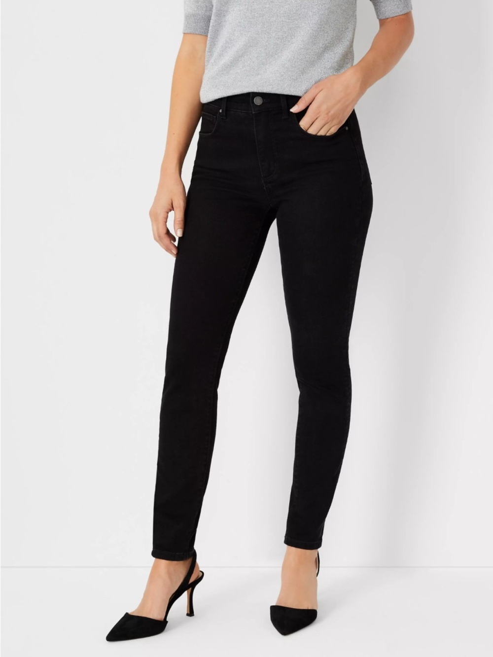 Ann Taylor Black The Super Skinny Modern Fit Jeans-Low-Rise Size-2 Petite Clean